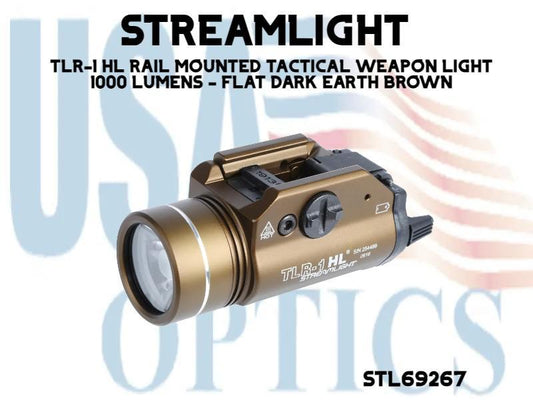 STREAMLIGHT, STL69267, TLR-1 HL RAIL MOUNTED TACTICAL WEAPON LIGHT - 1000 LUMENS - FLAT DARK EARTH BROWN