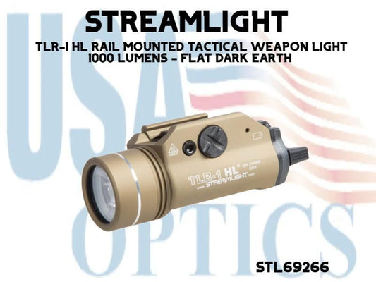 STREAMLIGHT, STL69266, TLR-1 HL RAIL MOUNTED TACTICAL WEAPON LIGHT - 1000 LUMENS - FLAT DARK EARTH