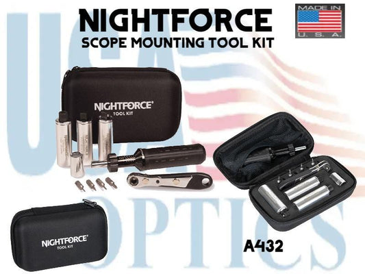 NIGHTFORCE, A432, SCOPE MOUNTING TOOL KIT (2-10 in. / lb. DRIVER, HANDLE and 25, 68 and 100 in. /  lb. TORQUE TOOLS)