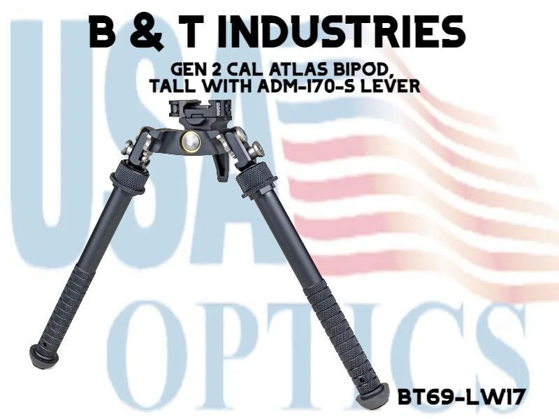 B & T INDUSTRIES, BT69-LW17, GEN 2 CAL ATLAS BIPOD, TALL WITH ADM-170-S LEVER