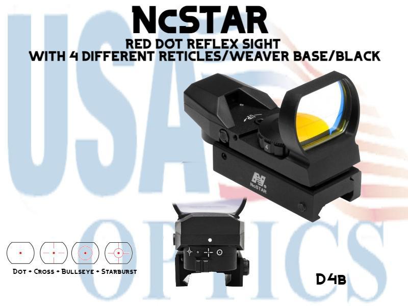 NcSTAR, D4B, RED DOT REFLEX SIGHT WITH 4 DIFFERENT RETICLES/WEAVER BASE/BLACK
