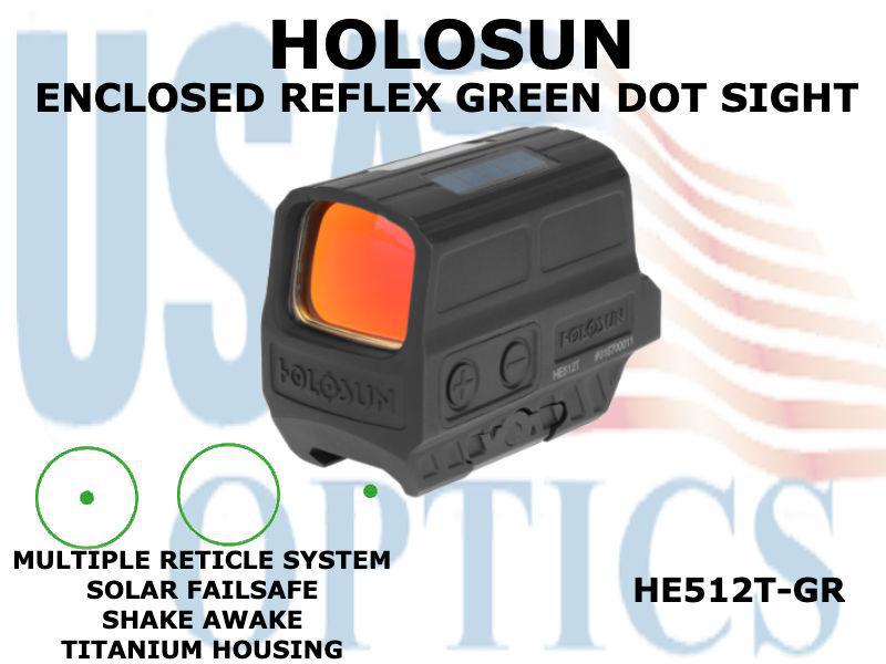 HOLOSUN, HE512T-GR, ENCLOSED REFLEX SIGHT - GREEN - TITANIUM - BATTERY/SOLAR