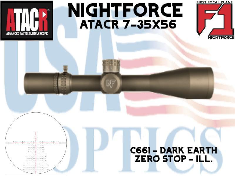 NIGHTFORCE, C661, ATACR 7-35x56 F1 MIL-XT WITH ZERO STOP - ILLUMINATED - DARK EARTH