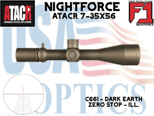 NIGHTFORCE, C661, ATACR 7-35x56 F1 MIL-XT WITH ZERO STOP - ILLUMINATED - DARK EARTH