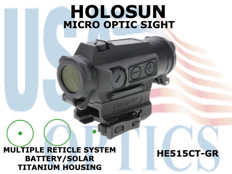 HOLOSUN, HE515CT-GR, MICRO DOT OPTIC SIGHT - GREEN - BATTERY/SOLAR - TITANIUM