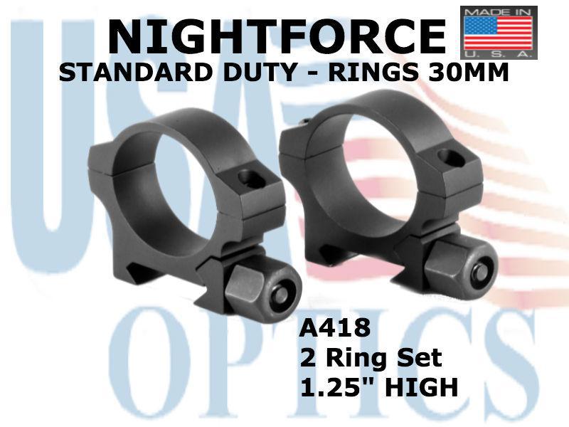 NIGHTFORCE, A418, STND - Ring Set - Standard Duty - 30mm - 1.25" High