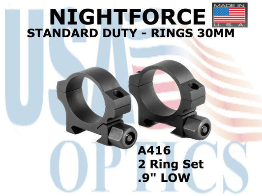 NIGHTFORCE, A416, STANDARD DUTY  RING SET - 30mm - .9" LOW