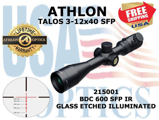 ATHLON, 215001, TALOS 3-12x40, Capped , Side Focus, 1 inch, SFP, BDC 600 IR