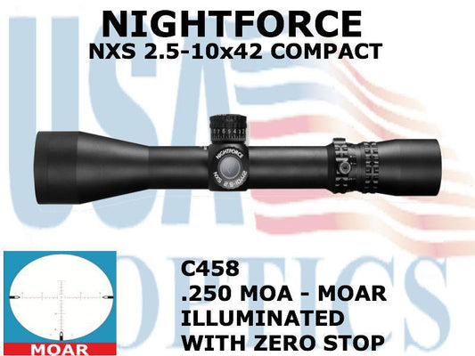 NIGHTFORCE, C458, NXS - 2.5-10x42mm - ZeroStop - .250 MOA - DigIllum - PTL - MOAR
