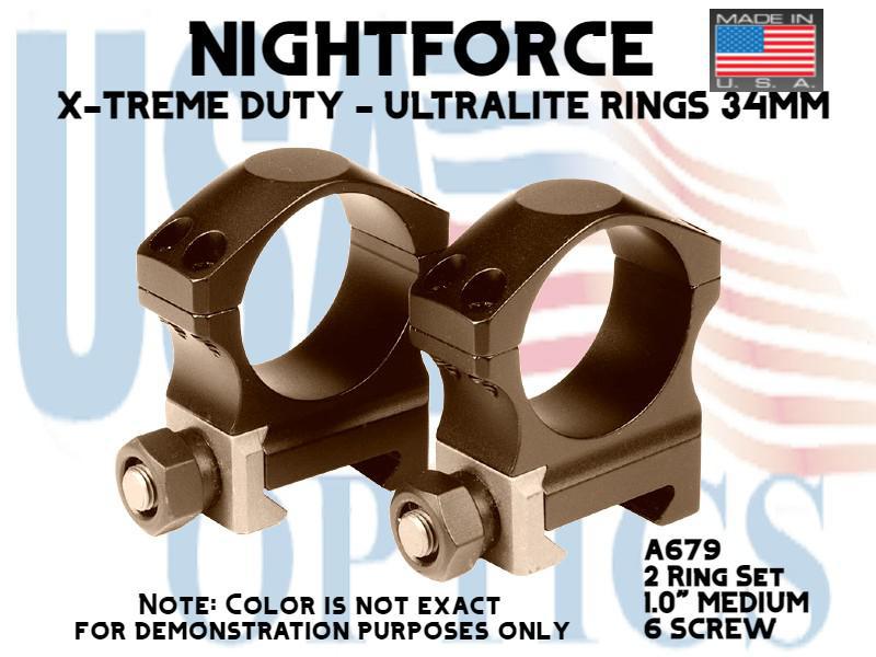 NIGHTFORCE, A679, EXTREME DUTY RINGS 34mm 1.0", DARK EARTH, 6 SCREW