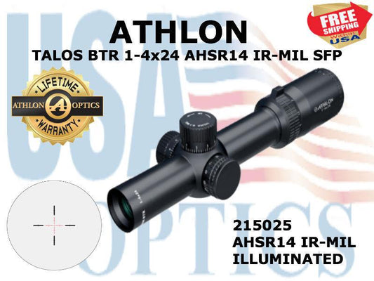 ATHLON, 215025, TALOS BTR 1-4x24  Direct Dial Fixed 30mm Tube SFP, AHSR 14 SFP IR-MIL