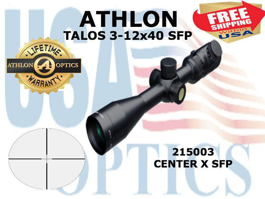ATHLON, 215003, TALOS 3-12x40, Capped , Side Focus, 1 inch, SFP, Center X