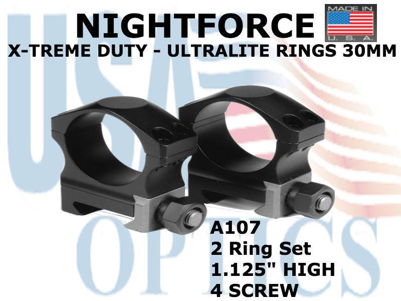 NIGHTFORCE, A107, X-TREME DUTY - Ring Set - 1.125" HIGH - 30mm - ULTRALITE, 4 screw