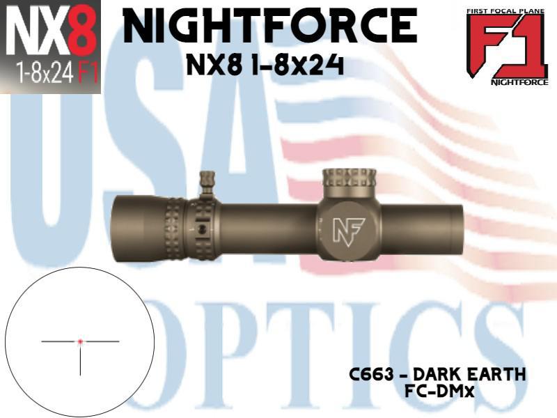 NIGHTFORCE, C663, NX8 - 1-8x24 F1 CAPPED, FC-DMX - DARK EARTH