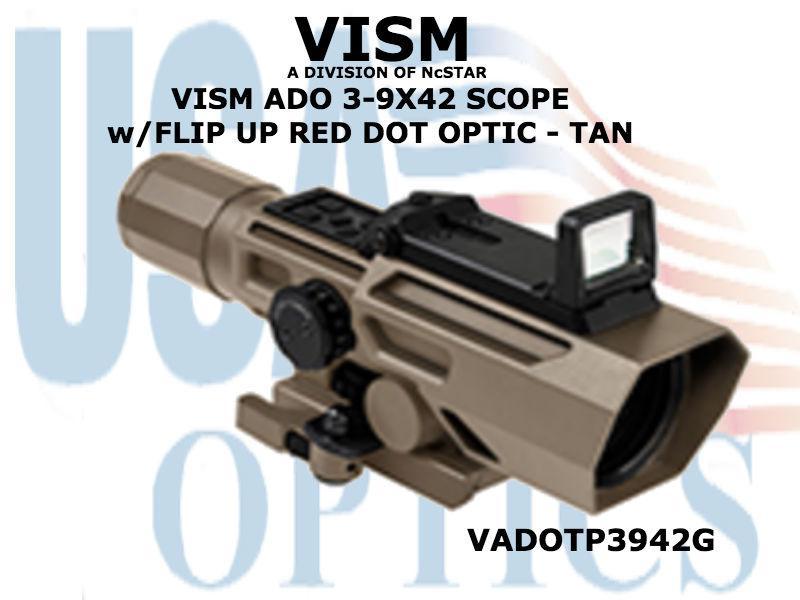 VISM, VADOTP3942G, ADO 3-9X42 SCOPE/INTEGRATED RED DOT/P4 SNIPER RET/RED & BLUE ILL/RED & BLUE ILL/GREEN LENS/TAN