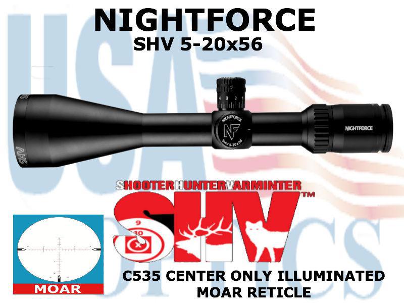 NIGHTFORCE, C535, SHV 5-20x56mm - ZeroSet - .250 MOA - Center Only Illumination - MOAR