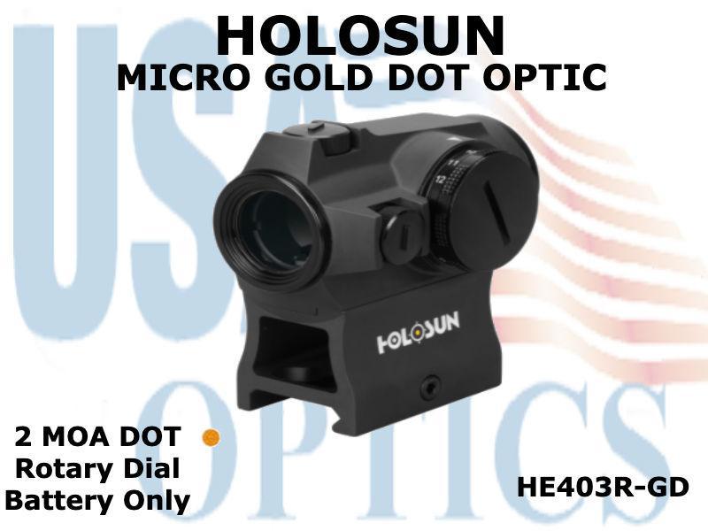 HOLOSUN, HE403R-GD, MICRO GOLD DOT OPTIC - ROTARY  DIAL/BATTERY
