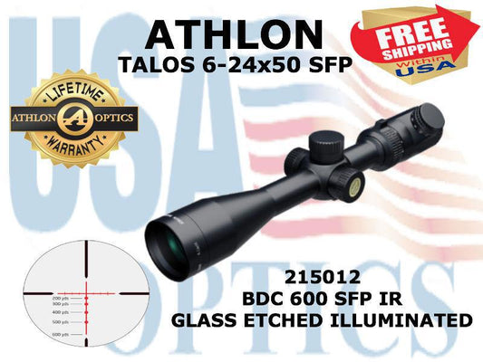 ATHLON, 215012, TALOS 6-24x50 , Capped , Side Focus, 1 inch, SFP,  BDC 600 IR