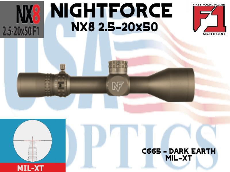 NIGHTFORCE, C665, NX8 F1 2.5-20x50 MIL-XT- DARK EARTH