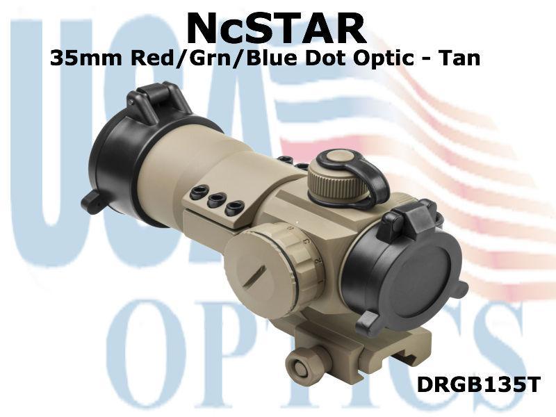 NcSTAR, DRGB135T, DOT SIGHT/TACTICAL/1X35/RED GRN BLUE/WVR MNT/TAN