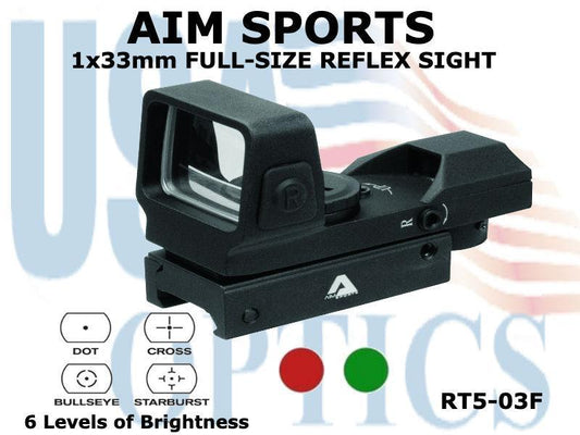 AIM SPORTS, RT5-03F, FULL SIZE RED DOT 4 RETICLE RED AND GREEN ILLUM/WIDE VIEW/BUTTONS