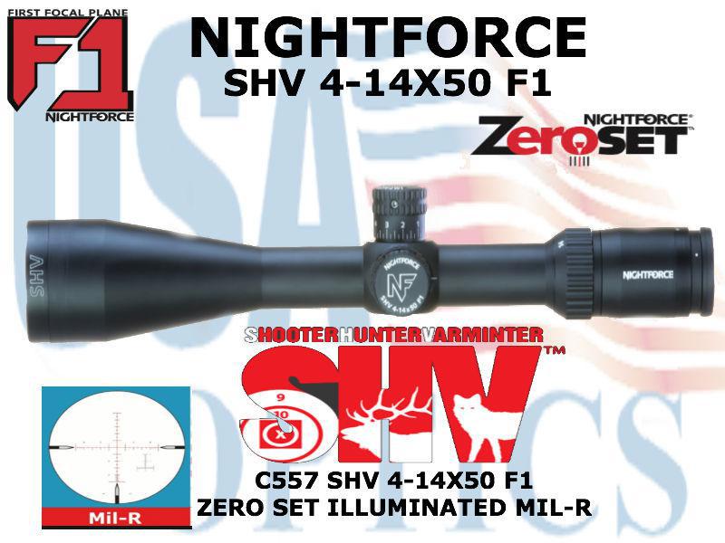 NIGHTFORCE, C557, SHV - 4-14x50mm F1 - .1 Mil-Radian - Center Only Illumination - Mil-R