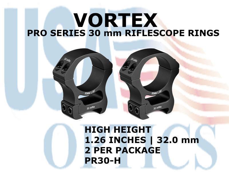 VORTEX, PR30-H, PRO SERIES 30mm RIFLESCOPE RINGS -HIGH 1.26 INCHES
