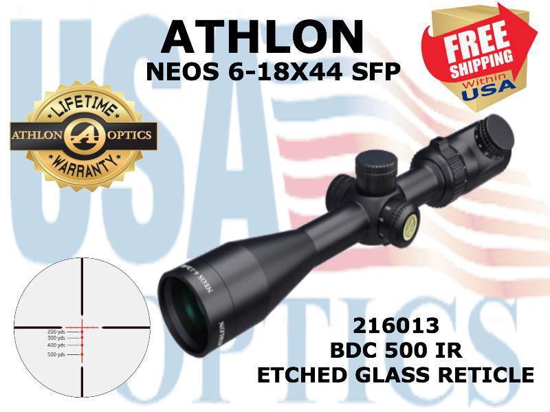 ATHLON, 216013, NEOS 6-18x44, Capped, Side Focus, 1 inch, SFP, BDC 500 IR