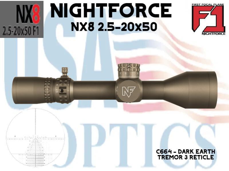 NIGHTFORCE, C664, NX8 2.5-20x50 COMPACT TREMOR3 - DARK EARTH