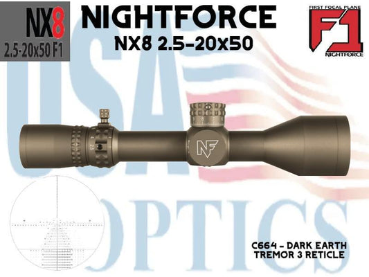 NIGHTFORCE, C664, NX8 2.5-20x50 COMPACT TREMOR3 - DARK EARTH