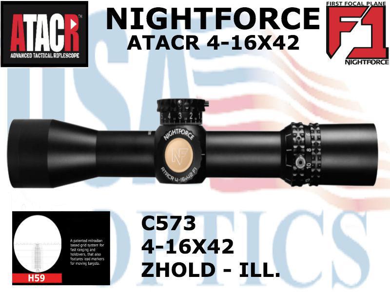 NIGHTFORCE, C573, ATACR - 4-16x42mm F1 - ZeroHold - .1 Mil-Radian - DigIllum - PTL - H59