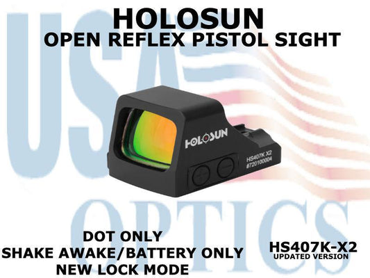 HOLOSUN, HS407K-X2, OPEN REFLEX PISTOL SIGHT (BATTERY/DOT ONLY) - RED