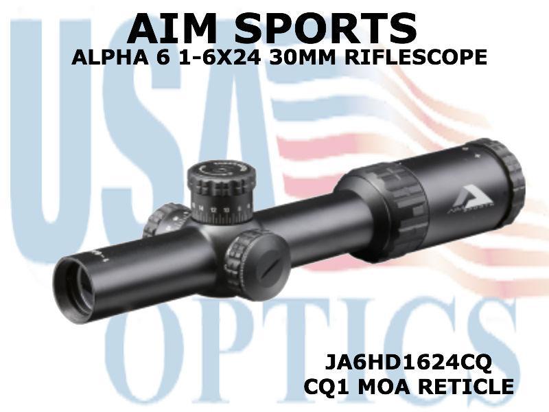 AIM SPORTS, JA6HD1624CQ, ALPHA 6 1-6X24 30MM RIFLESCOPE WITH CQ1 MOA RETICLE
