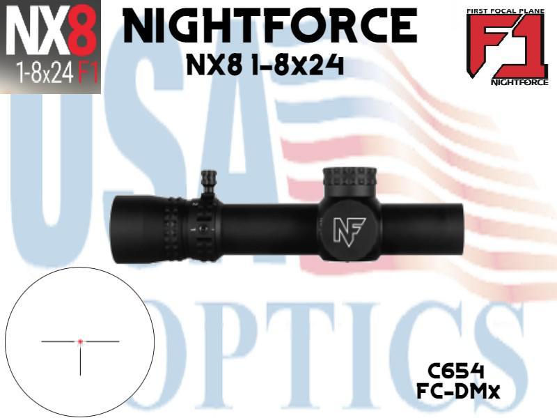 NIGHTFORCE, C654, NX8 - 1-8x24 F1 CAPPED, FC-DMX