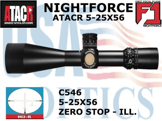 NIGHTFORCE, C546, ATACR - 5-25x56mm F1 - ZeroStop - .1 Mil-Radian - DigIllum - PTL - Mil-R