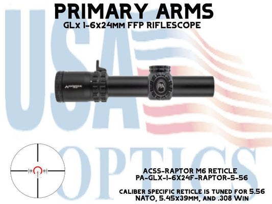 PRIMARY ARMS, PA-GLX-1-6X24F-RAPTOR-5-56, GLX 1-6x24mm FFP RIFLESCOPE - ILLUMINATED ACSS RAPTOR-M6 RETICLE