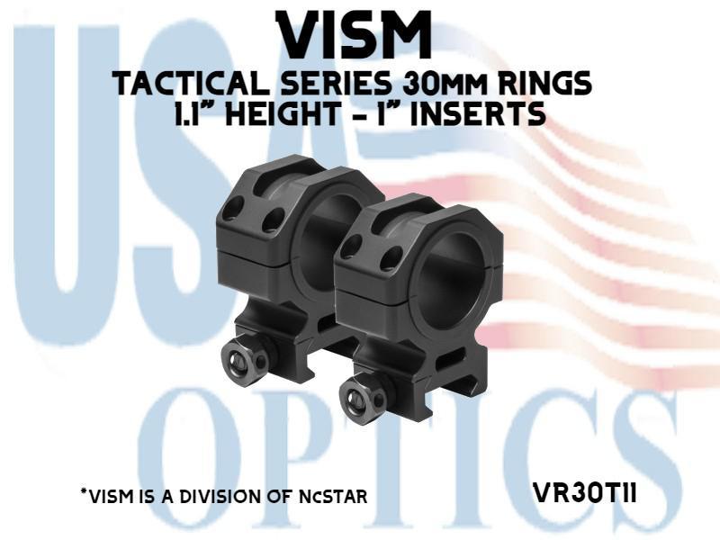 NcSTAR, VR30T11, TACTICAL SERIES 30mm RINGS - 1.1" HEIGHT - 1" INSERTS