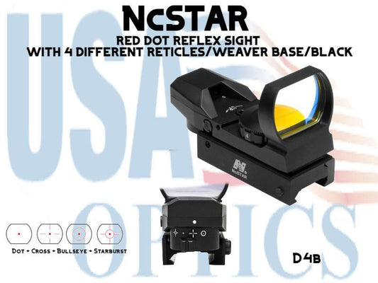 NcSTAR, D4B,  RED DOT REFLEX SIGHT WITH 4 DIFFERENT RETICLES/WEAVER BASE/BLACK