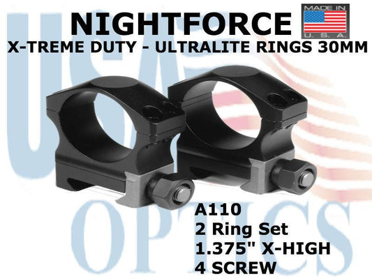 NIGHTFORCE, A110, XTRM DUTY - Ring Set - 1.375" X-High - 30mm - Ultralite, 4 screw