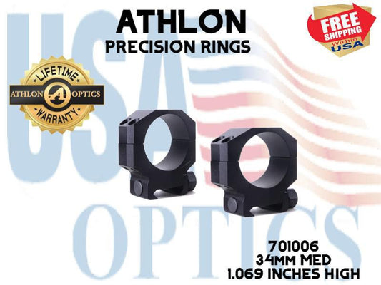 ATHLON, 701006, PRECISION RINGS 34mm MED 1.069 INCHES HIGH