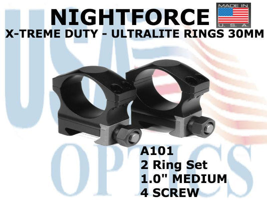 NIGHTFORCE, A101, XTRM DUTY - Ring Set - 1.0" Medium - 30mm - Ultralite, 4 screw