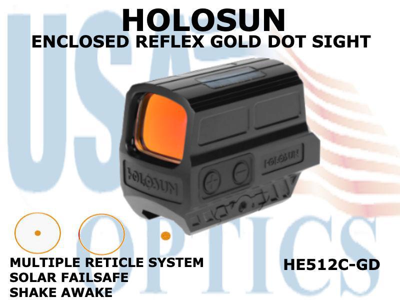 HOLOSUN, HE512C-GD, ENCLOSED REFLEX SIGHT - GOLD - BATTERY/SOLAR