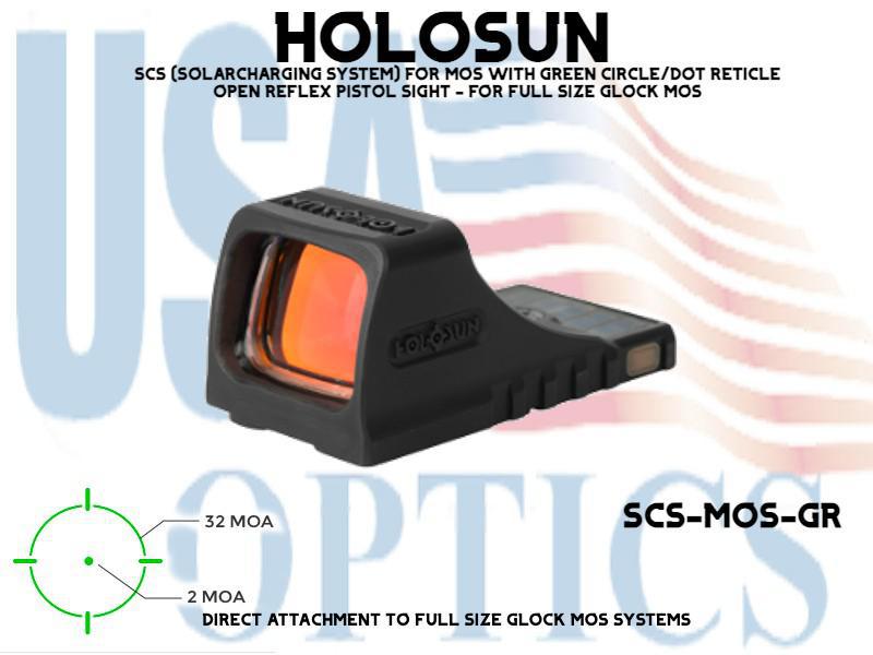 HOLOSUN, SCS-MOS-GR, SOLAR CHARGING SYSTEM MOS GREEN OPEN REFLEX SIGHT