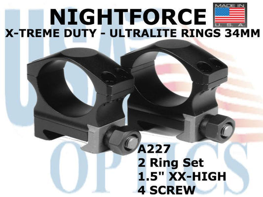 NIGHTFORCE, A227, XTRM DUTY- Ring Set - 1.5" XX-High - 34mm  - Ultralite, 4 screw