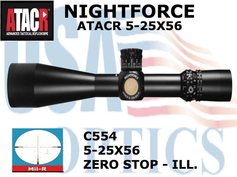 NIGHTFORCE, C554, ATACR - 5-25x56mm - ZeroStop - .1 Mil-Radian - DigIllum - PTL - Mil-R