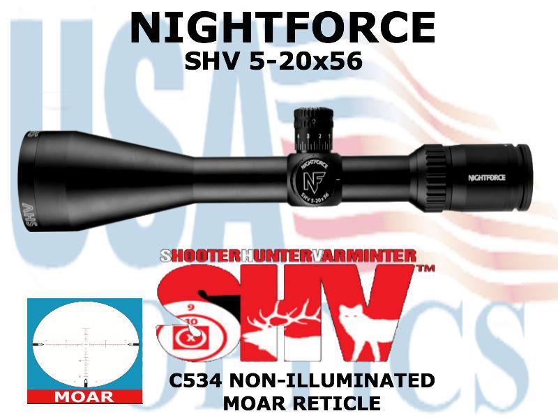 NIGHTFORCE, C534, SHV 5-20x56mm - ZeroSet  .250 MOA - Non Illuminated - MOAR