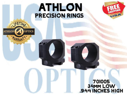 ATHLON, 701005, PRECISION RINGS 34mm LOW .944 INCHES HIGH
