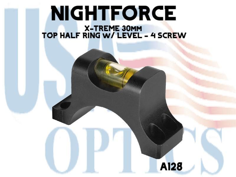 NIGHTFORCE, A128, X-TREME 30mm TOP HALF RING w/ LEVEL - 4 SCREW