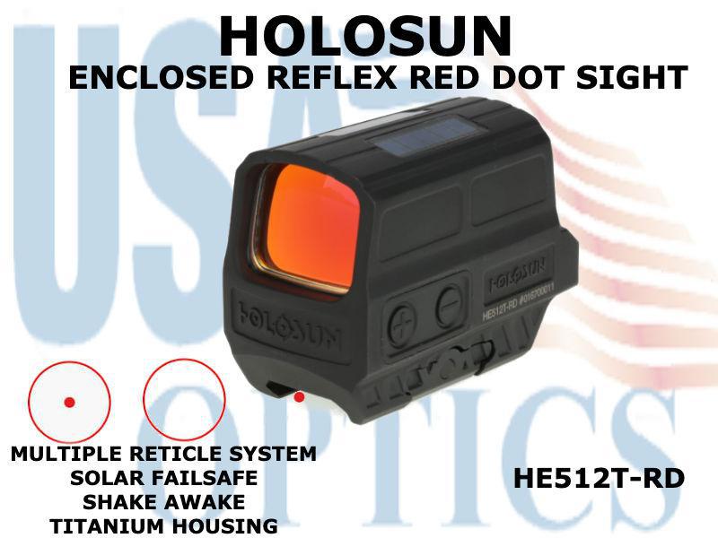 HOLOSUN, HE512T-RD, ENCLOSED REFLEX SIGHT - RED - TITANIUM - BATTERY/SOLAR