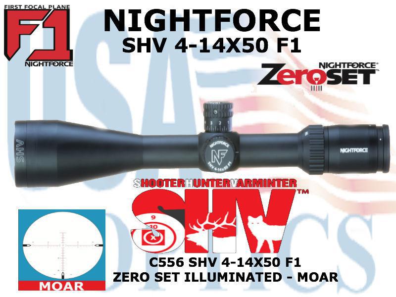 NIGHTFORCE, C556, SHV - 4-14x50mm F1 - .250 MOA - Center Only Illumination - MOAR